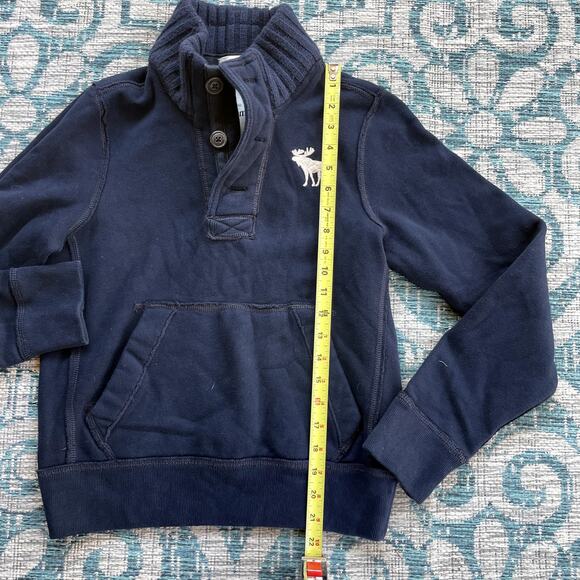Abercrombie Kids Navy Blue Quarter Button Mock Neck Sweater Moose Logo - Size L - Picture 5 of 7